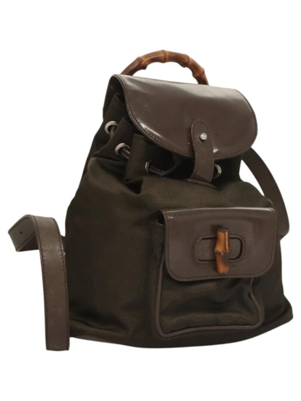 GUCCI Bamboo Backpack Nylon Khaki 003 2058 0030 5